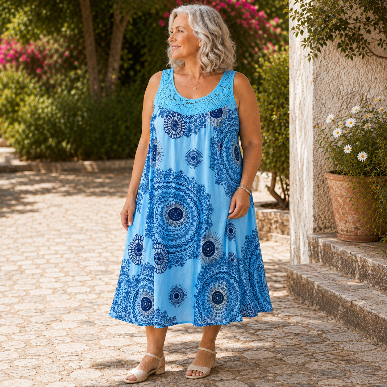 Lily™ | Tummy-Flattering Midi Dress with Abstract Print