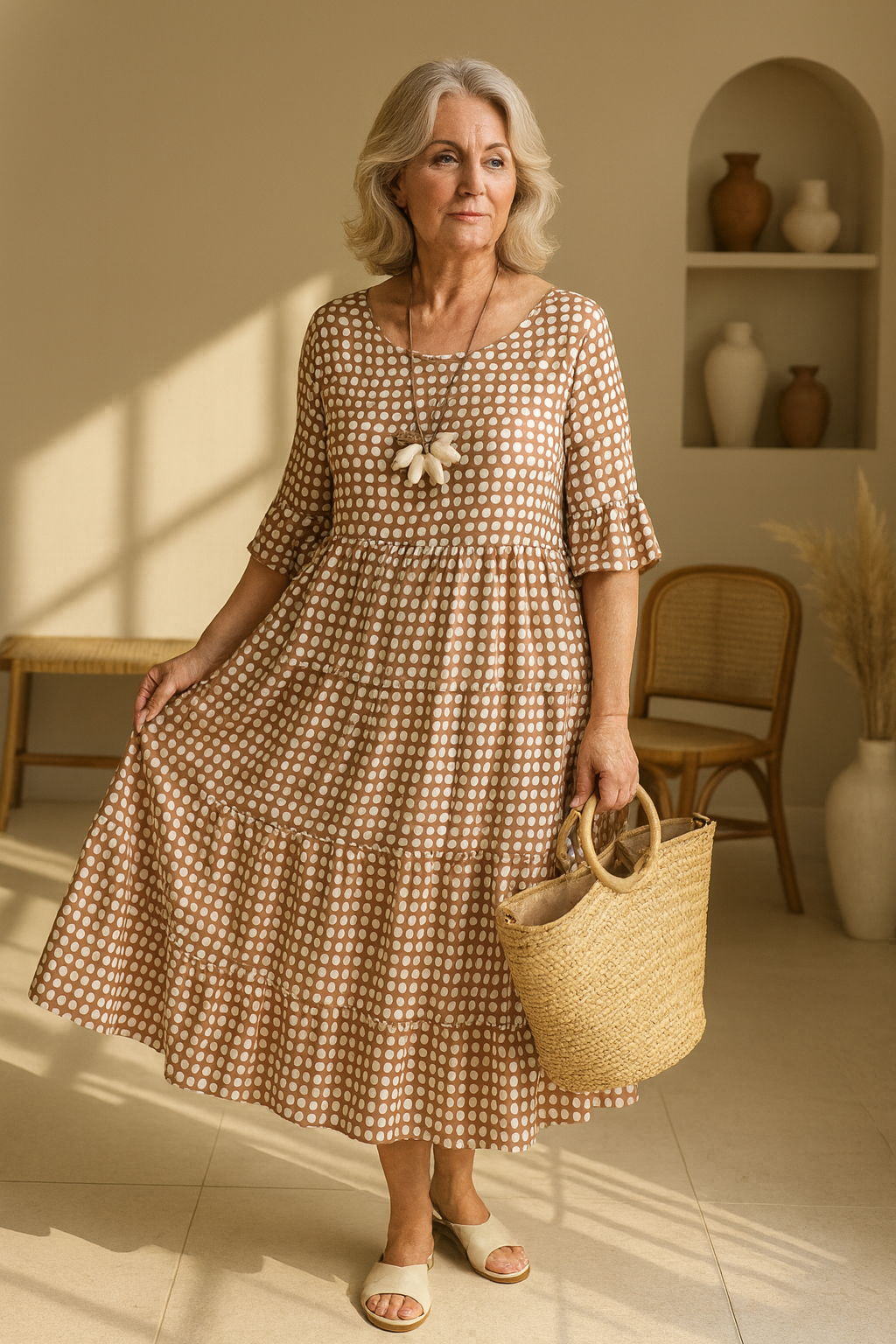 Iris™ | Sand-colored Midi Dress