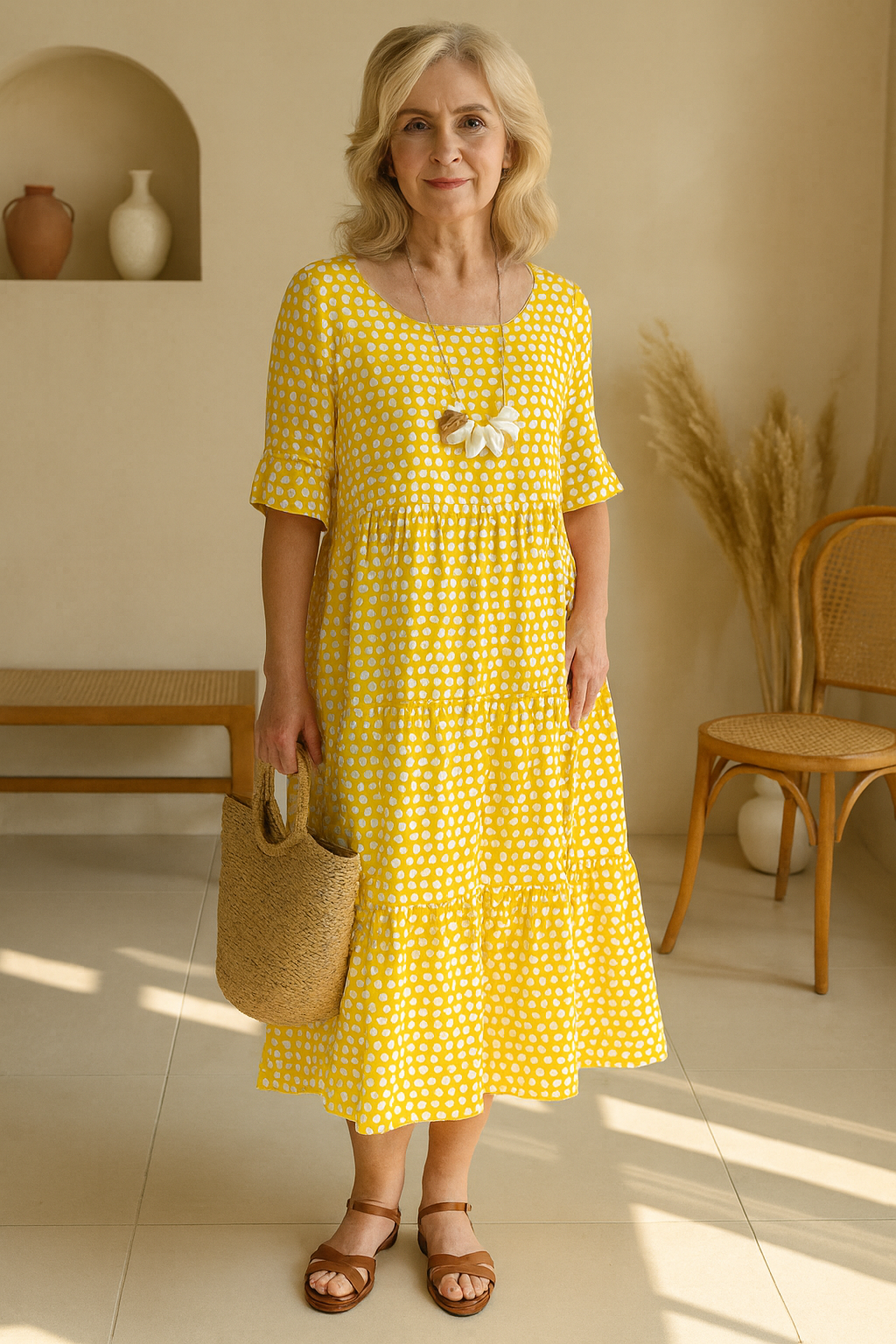 Iris™ | Sand-colored Midi Dress