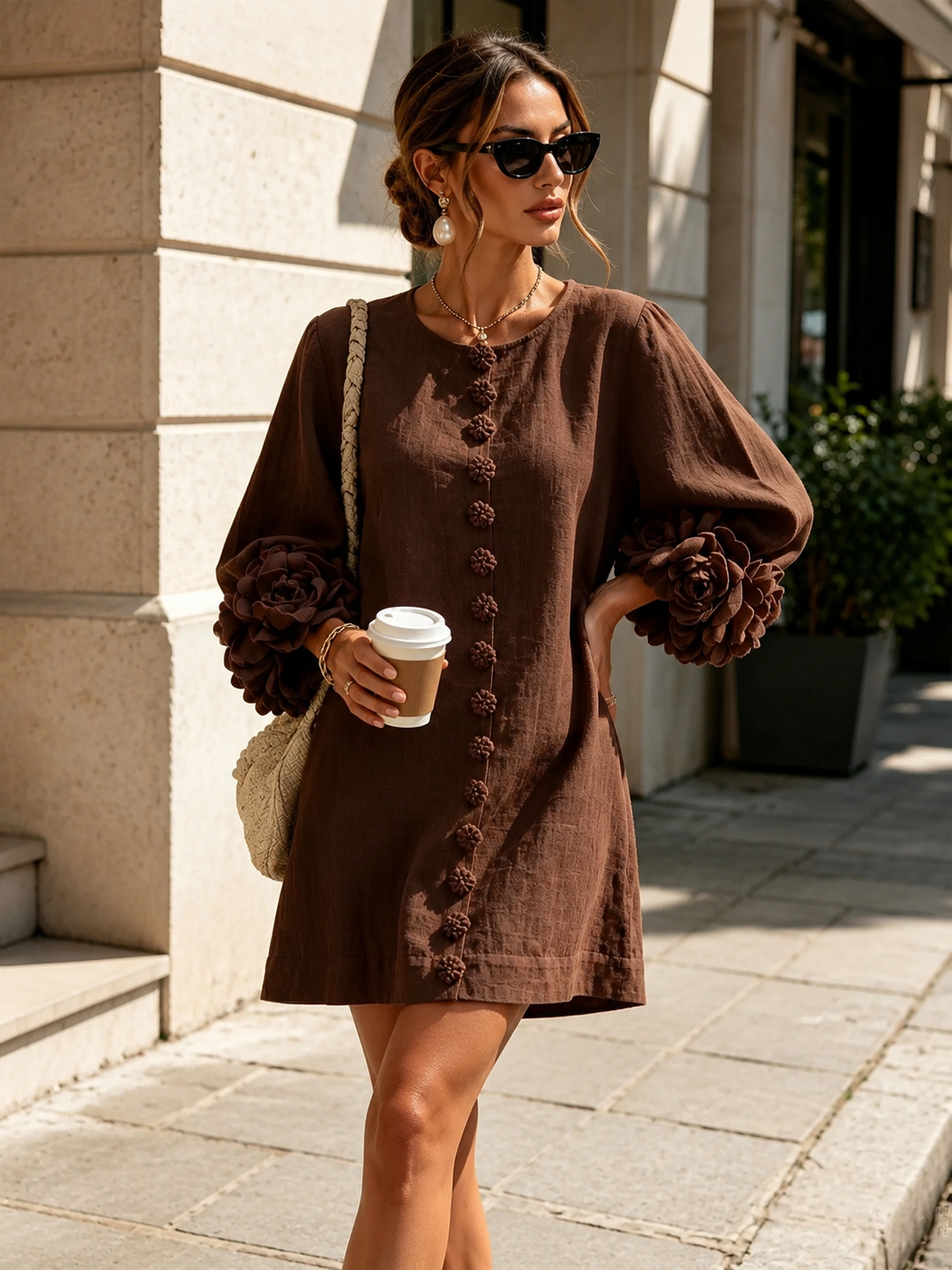 Lucy™ | Elegant Mini Dress with Floral Sleeve Details