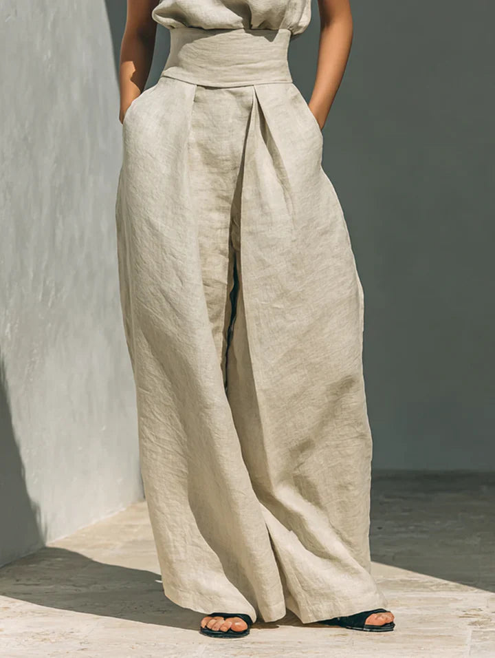 Flor™ | Minimalist Set of Sleeveless Blouse and Wide-Leg Pants in Cotton and Linen for Women