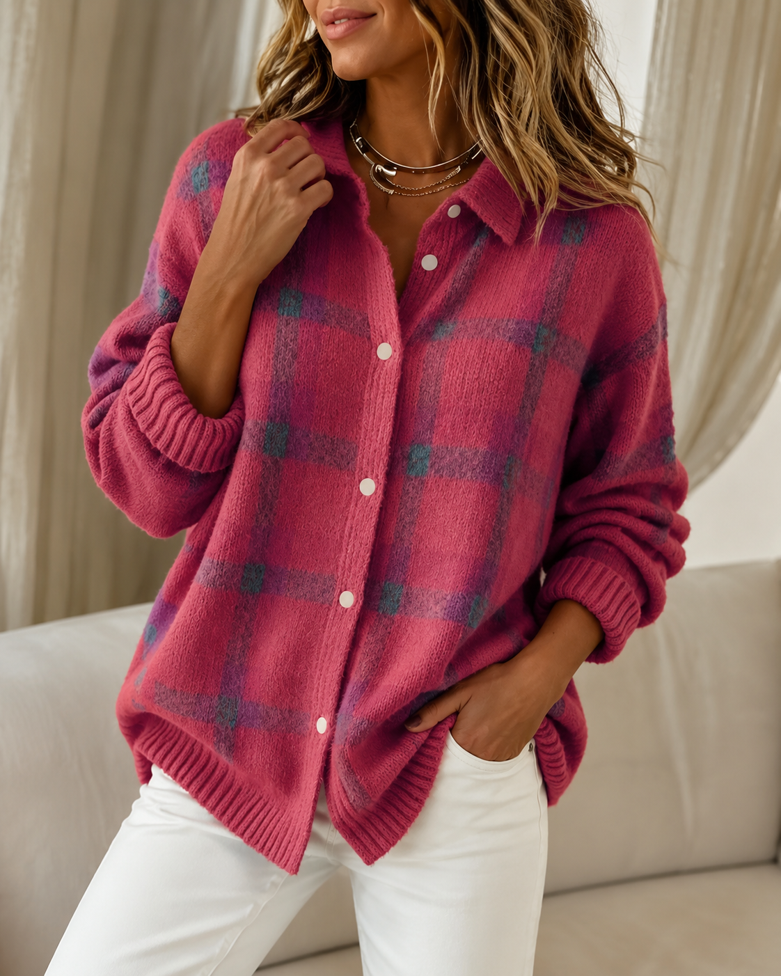 Audrey™ | Plaid Knit Cardigan Tummy-Flattering
