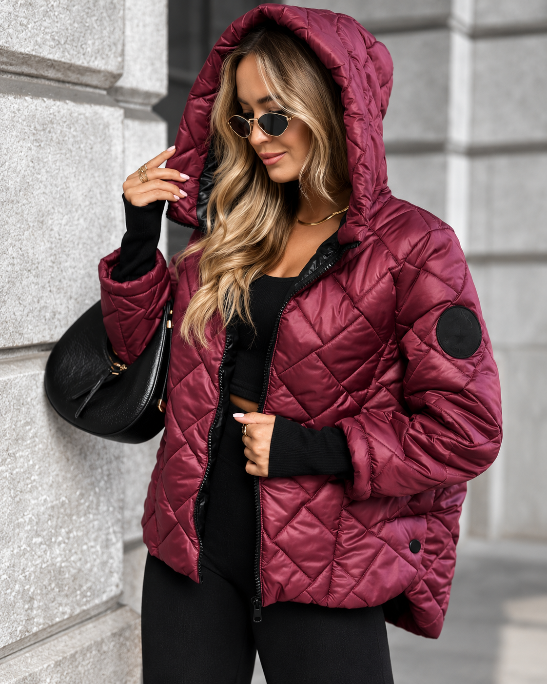 Linda™ | Quilted Jacket with Check Pattern and Hood