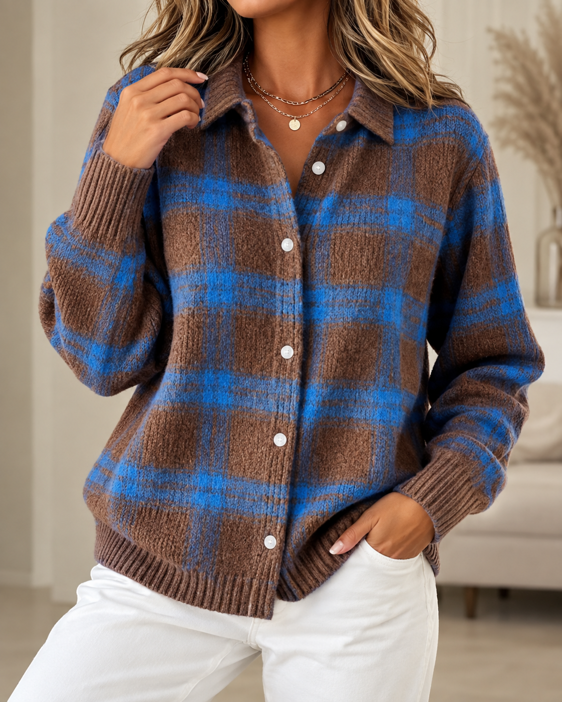 Patricia™ | Comfortable Checked Knitted Cardigan Test 2