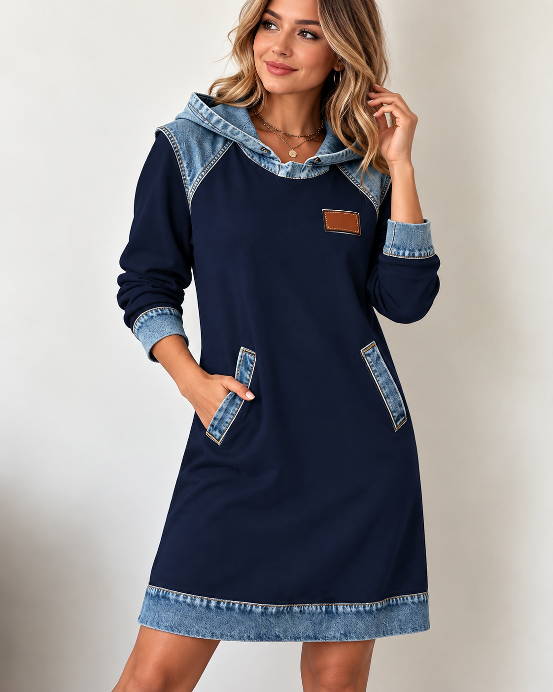Carol™ | Tummy-Control Hoodie Dress with Denim Details