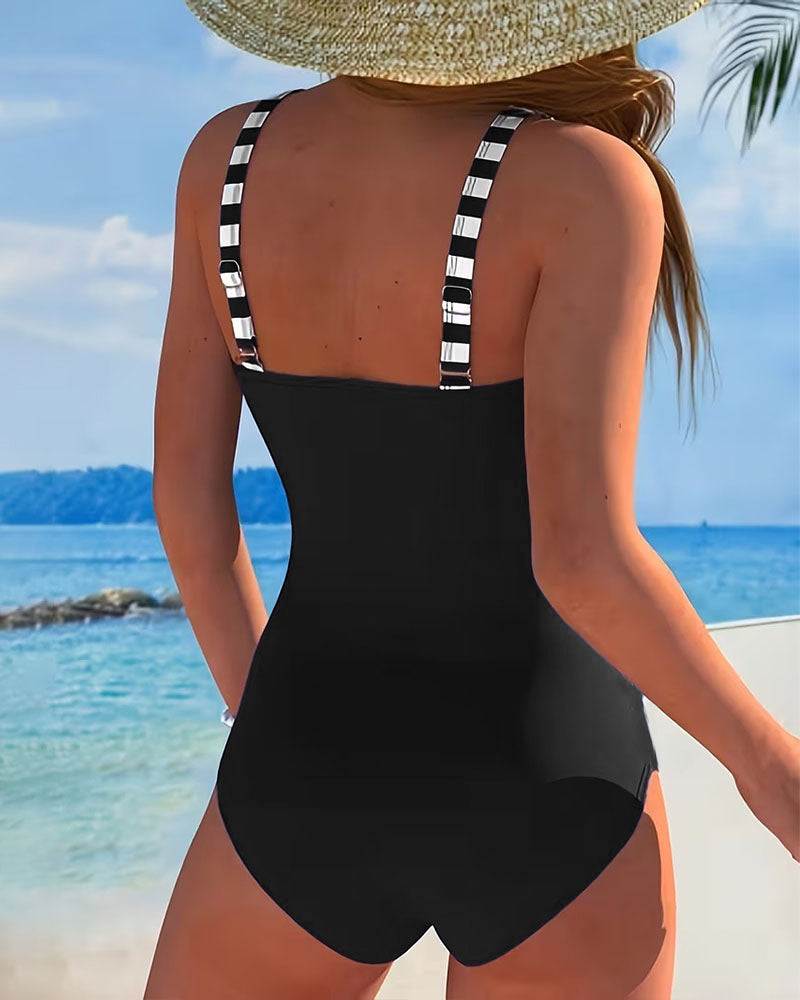Color-Block Striped One-Piece Swimsuit