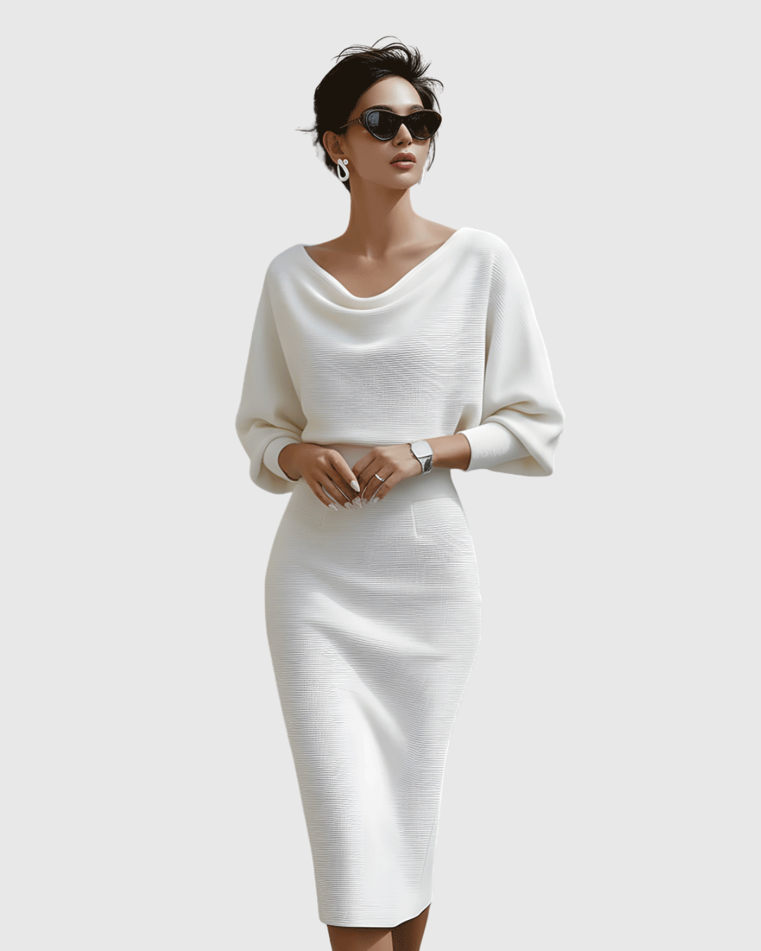 ISMERIA | Midi Dress with Batwing Sleeves
