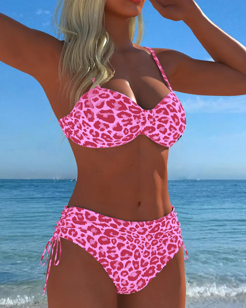 Laced Leopard Print Two-Piece Swimsuit