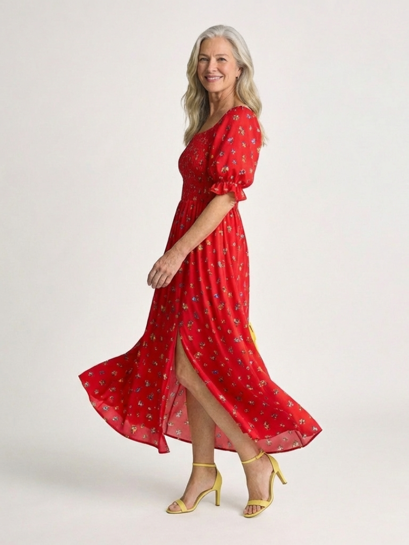 Delphine™ | Tummy-Flattering Floral Midi Dress