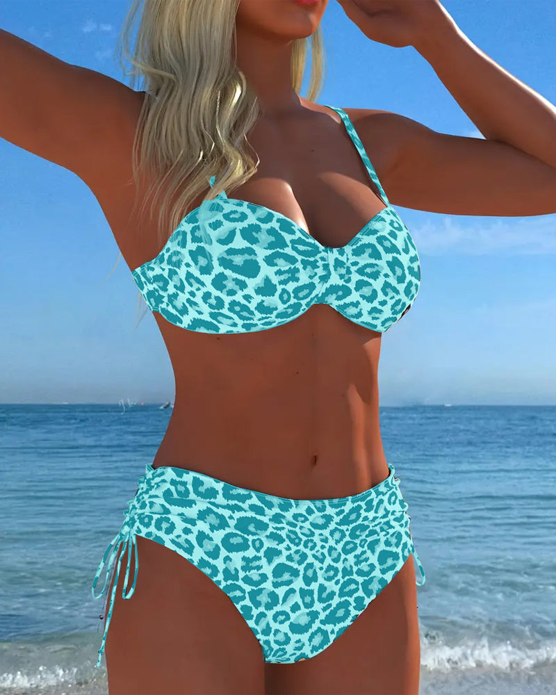 Laced Leopard Print Two-Piece Swimsuit