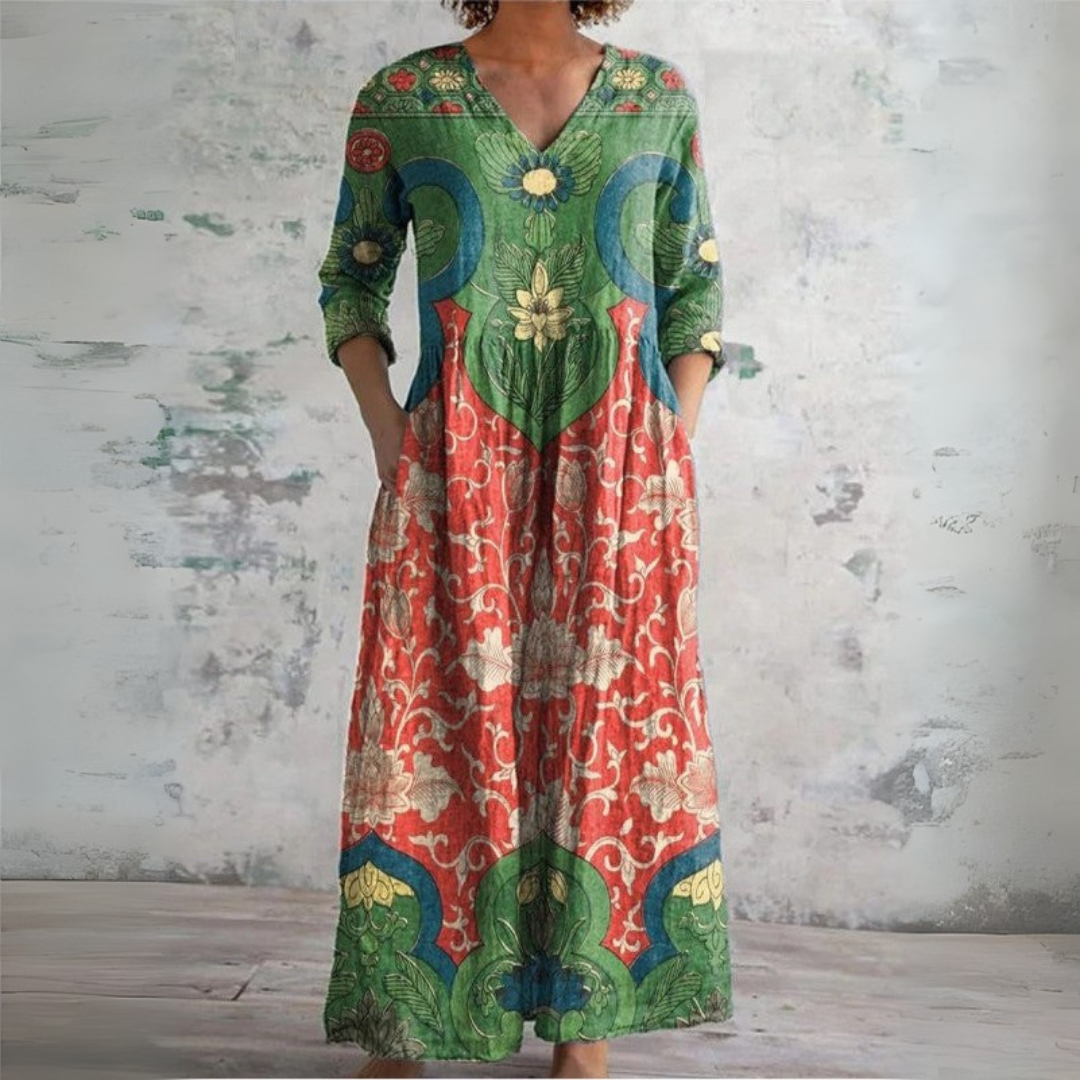 Ada™ | Tummy-Flattering Vintage Floral Maxi Dress
