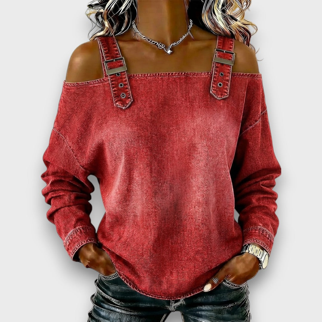 Velmira | Casual Buckle Strap Denim Top