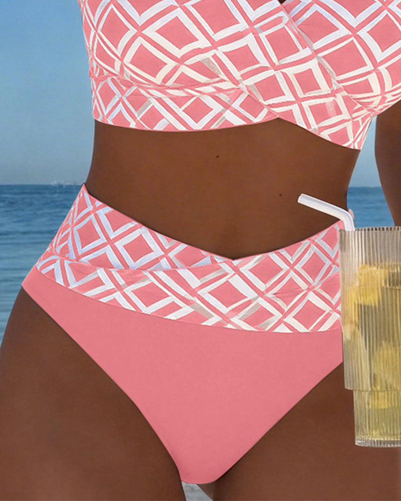 Two-Piece Bathing Suit with Bra Style Diamond Pattern