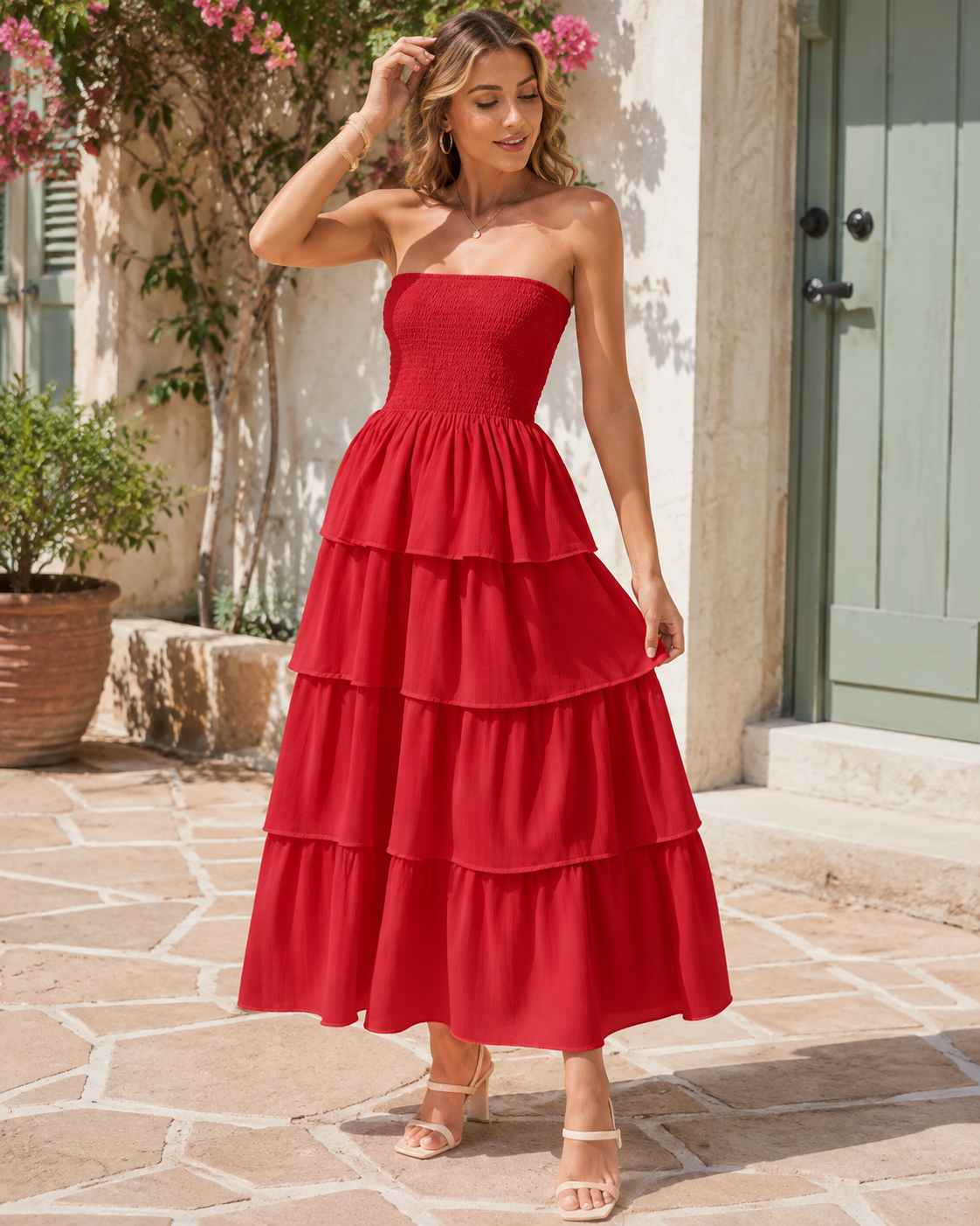 Samantha™ | Tummy-Flattering Strapless Maxi Dress with Ruffles