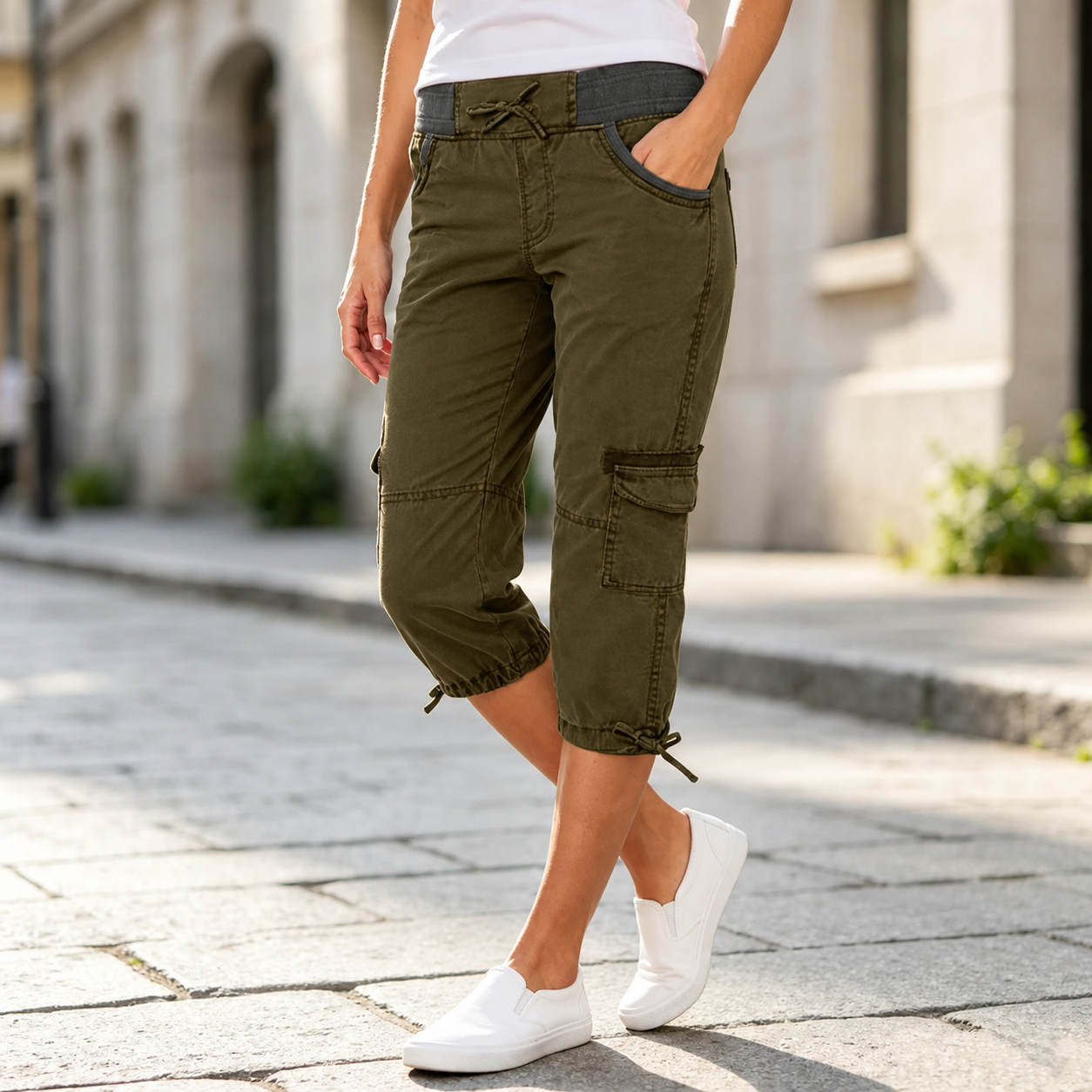 Lily™ | High-Waisted Tummy-Flattering Cargo Capri Pants