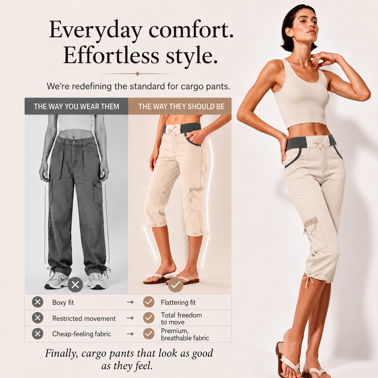 Lily™ | High-Waisted Tummy-Flattering Cargo Capri Pants