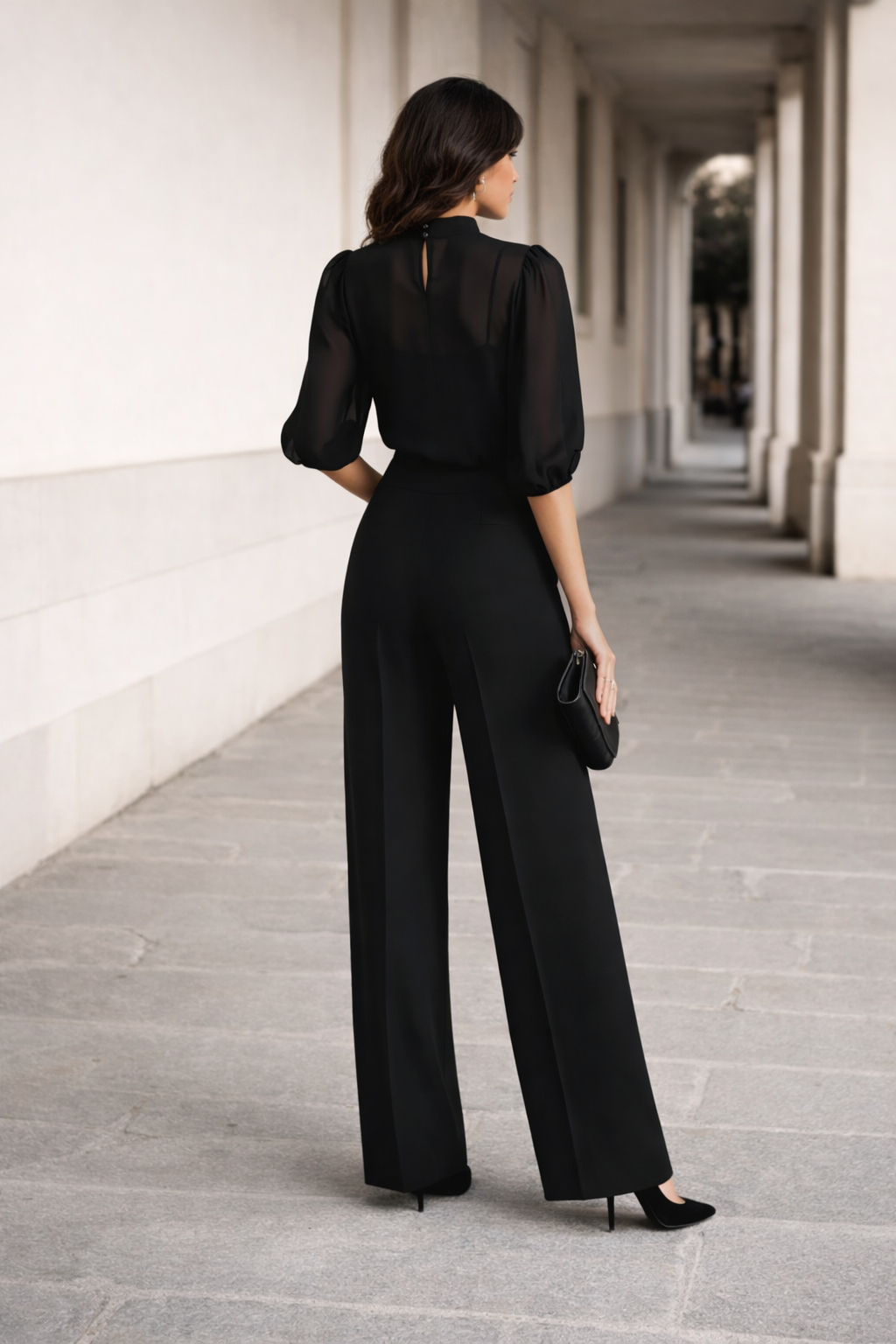 Valentina | Three-Piece Set Comprising a Sheer Camisole and Wide-Leg Pants.