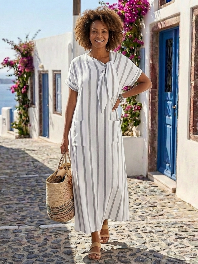 Ella™ | Tummy-Flattering Striped Midi Dress