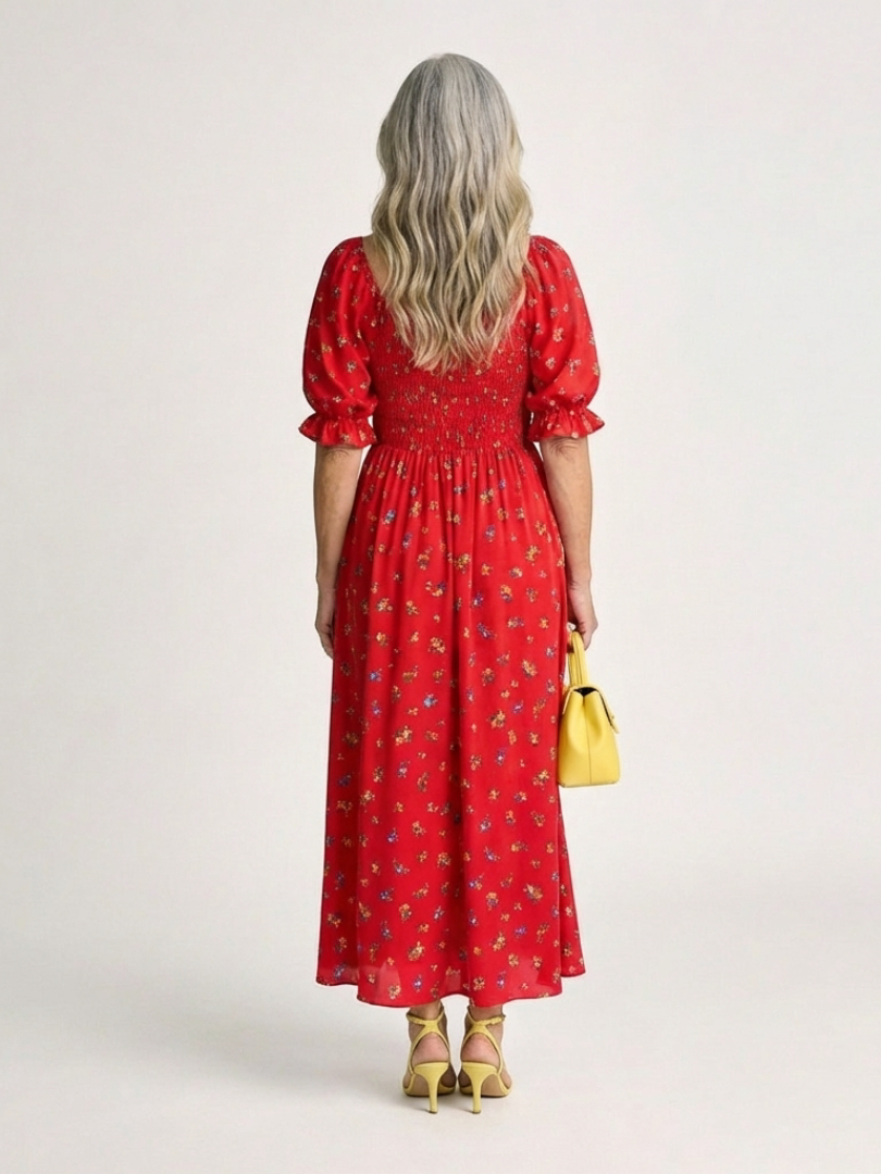 Delphine™ | Tummy-Flattering Floral Midi Dress