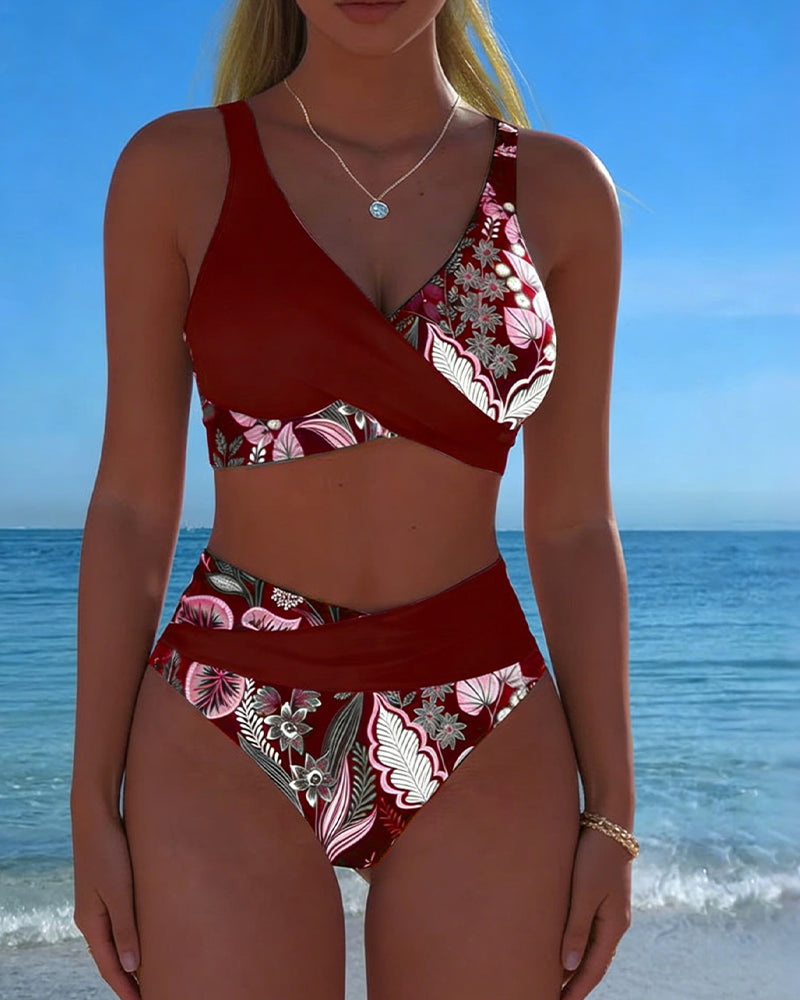 Color Contrast Floral Bikini