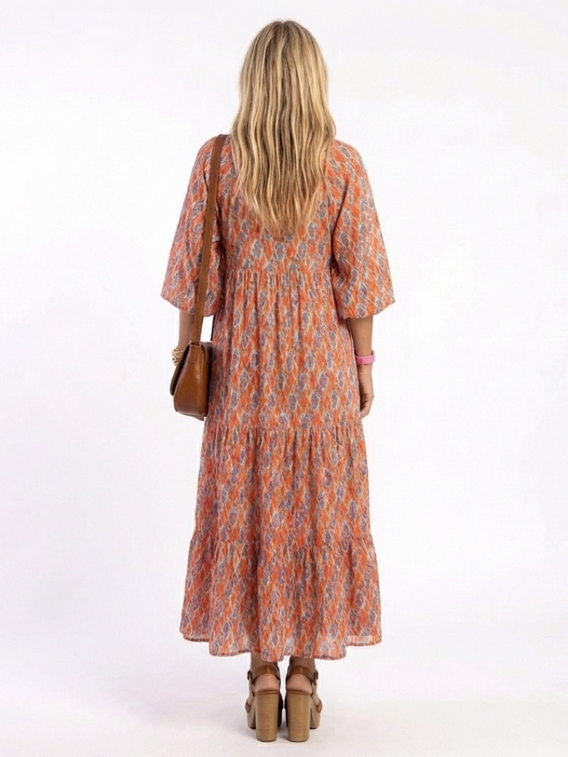 Amara™ | Tummy-Flattering Geometric Midi Dress