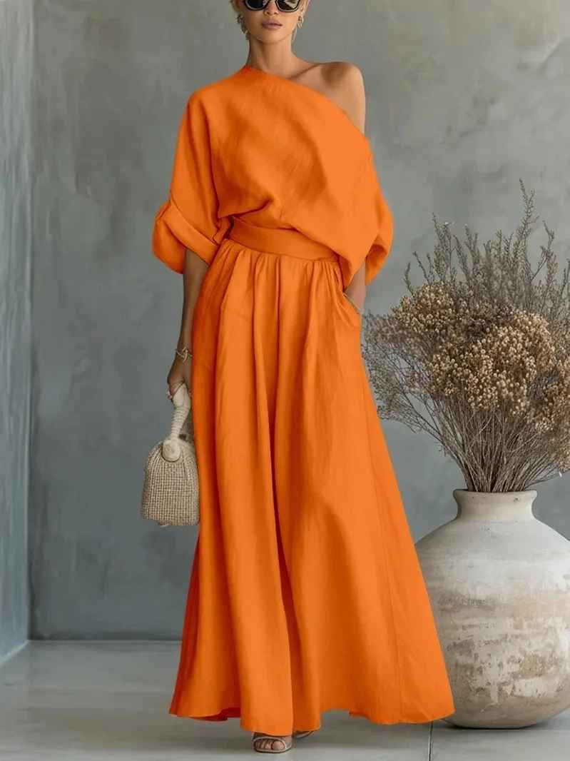 Lisa | Off-Shoulder Soft Top and Fitted Pants Set