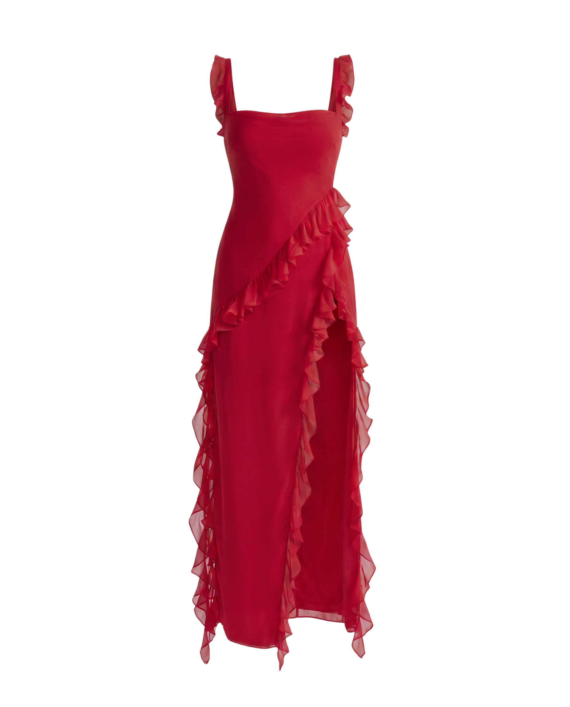 Ruffled Slit Maxi Dress