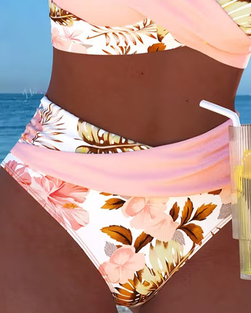 Floral Contrast Cut-Out Bikini