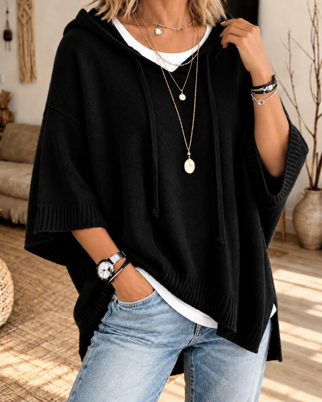 Deborah™ | Comfortable Knitted Poncho With Hood