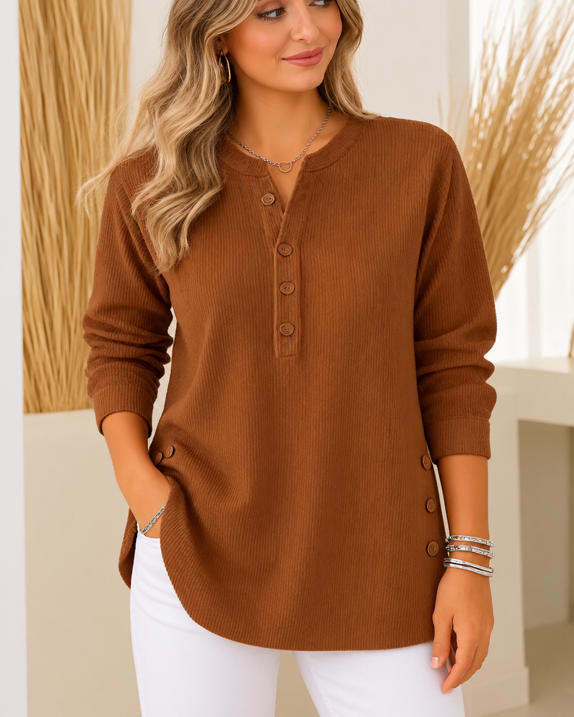 Karen™ | Casual Ribbed Sweater With Buttons