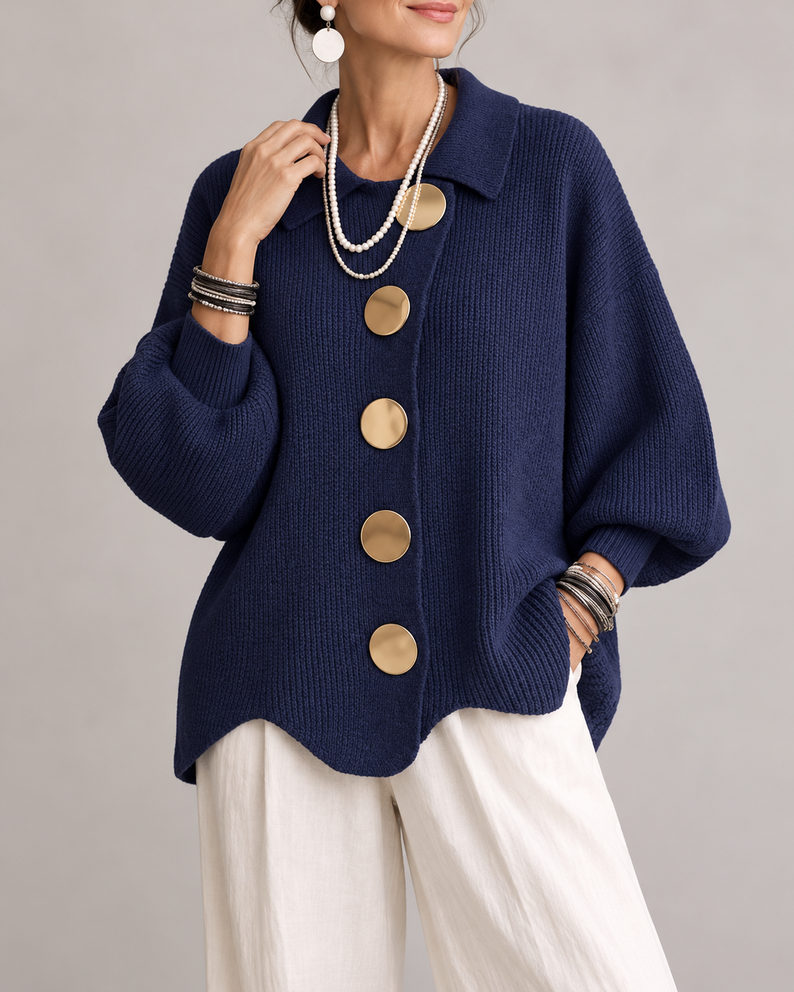 Brenda™ | Oversized Knit Cardigan with Collar and Statement Buttons