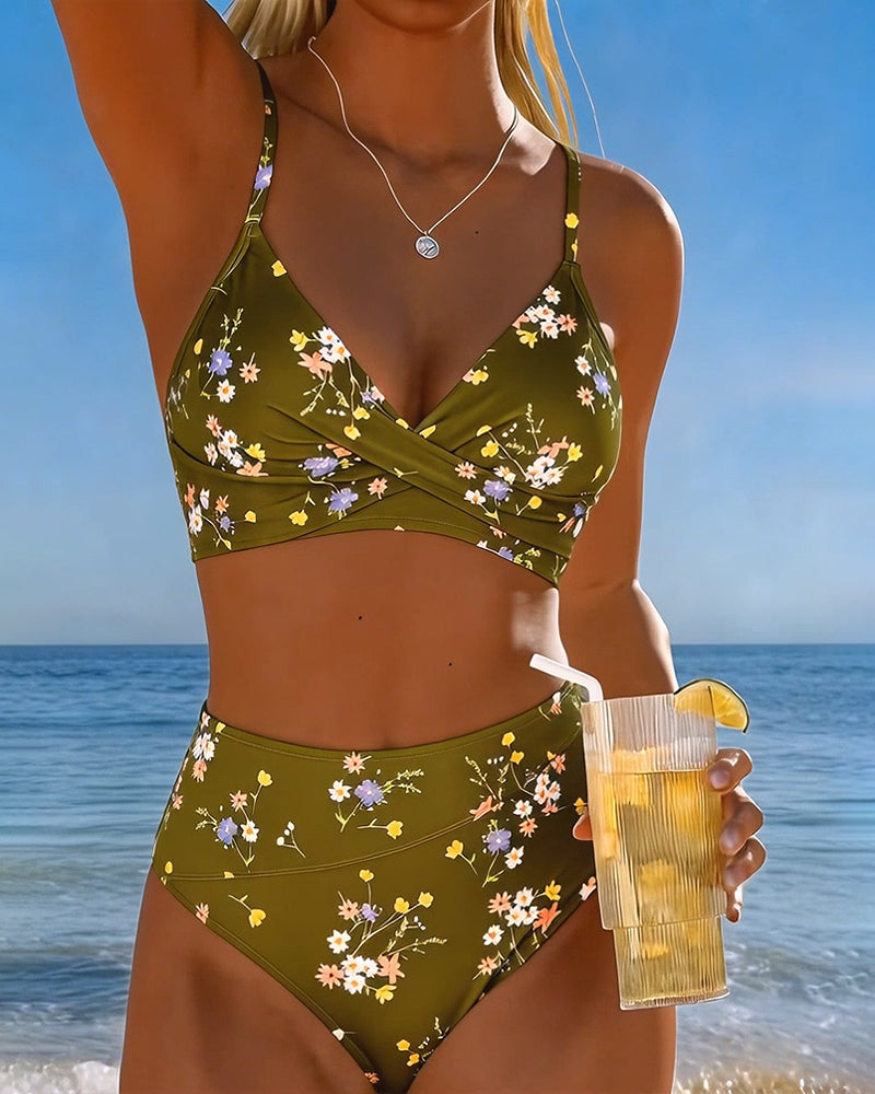 Sexy Cross-strap Floral Printed Bikini