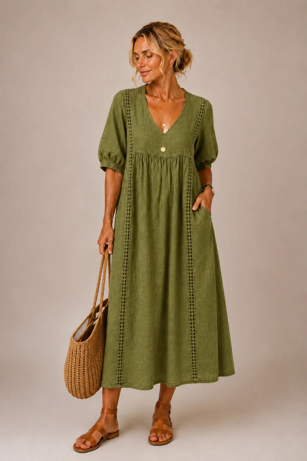 Brooklyn™ | Tummy-Flattering Midi Dress with V-Neck