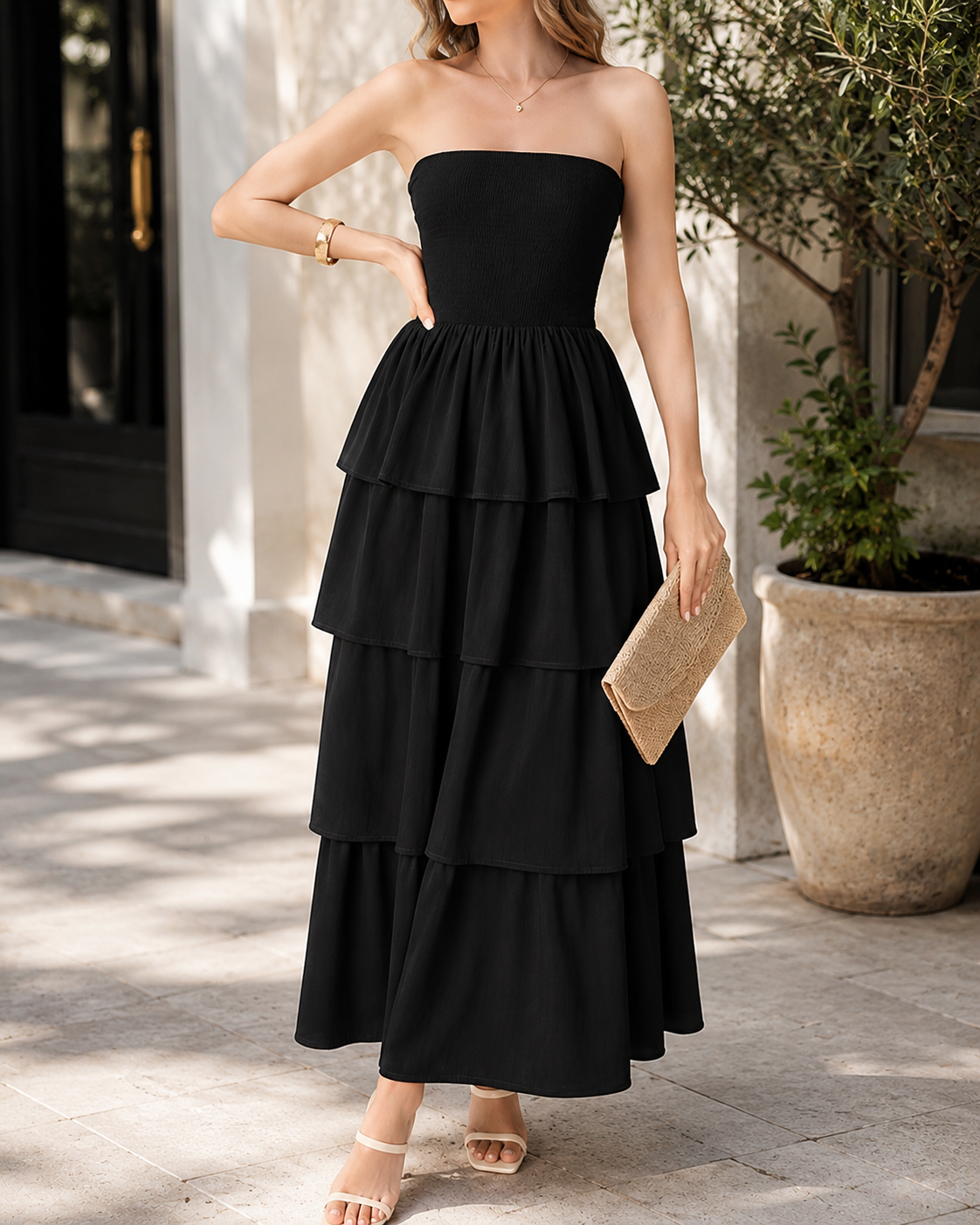 Samantha™ | Tummy-Flattering Strapless Maxi Dress with Ruffles