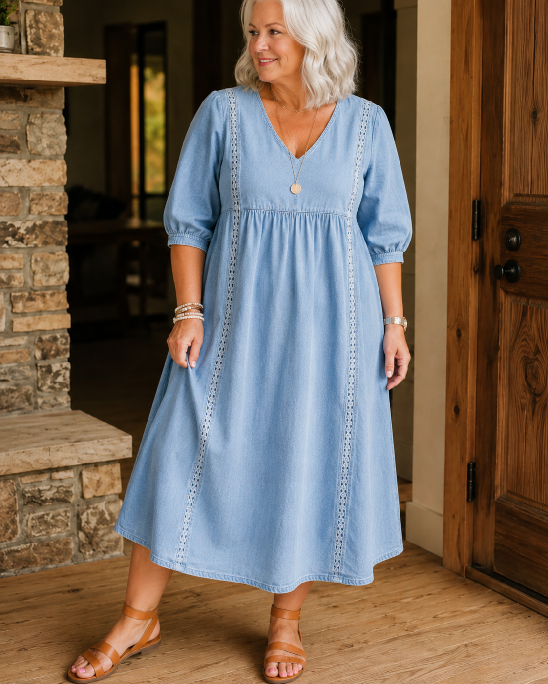 Nessa™ | Belly-Covering Midi Dress With Lace Detail