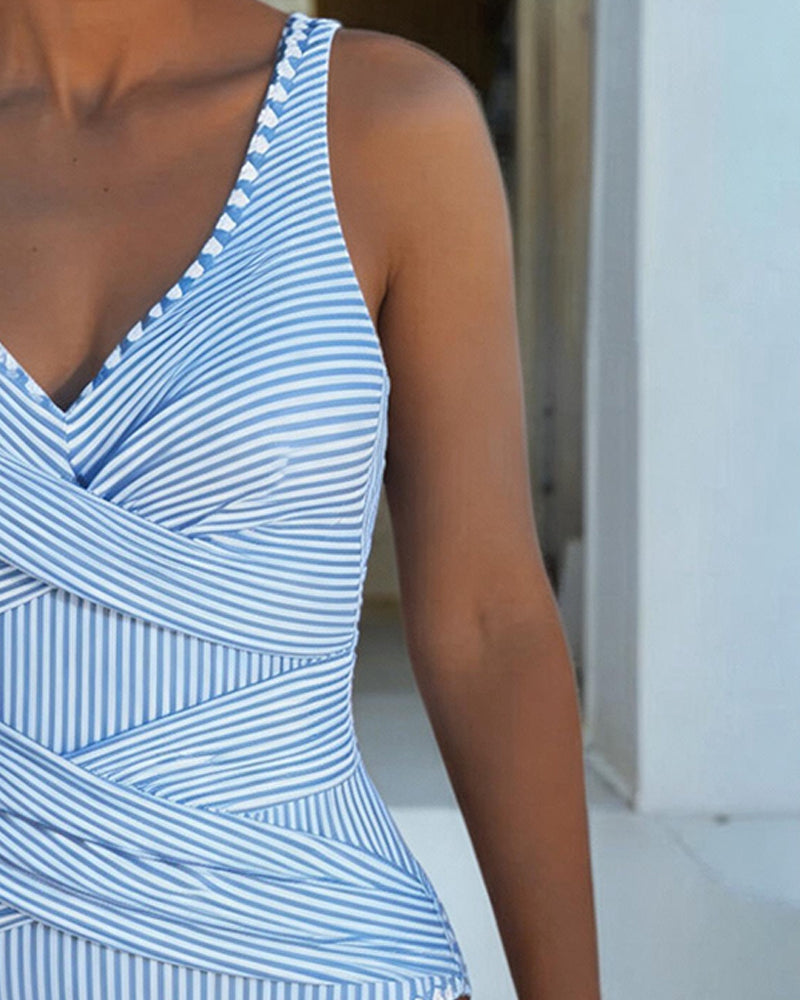 Striped V-Neck One-Piece