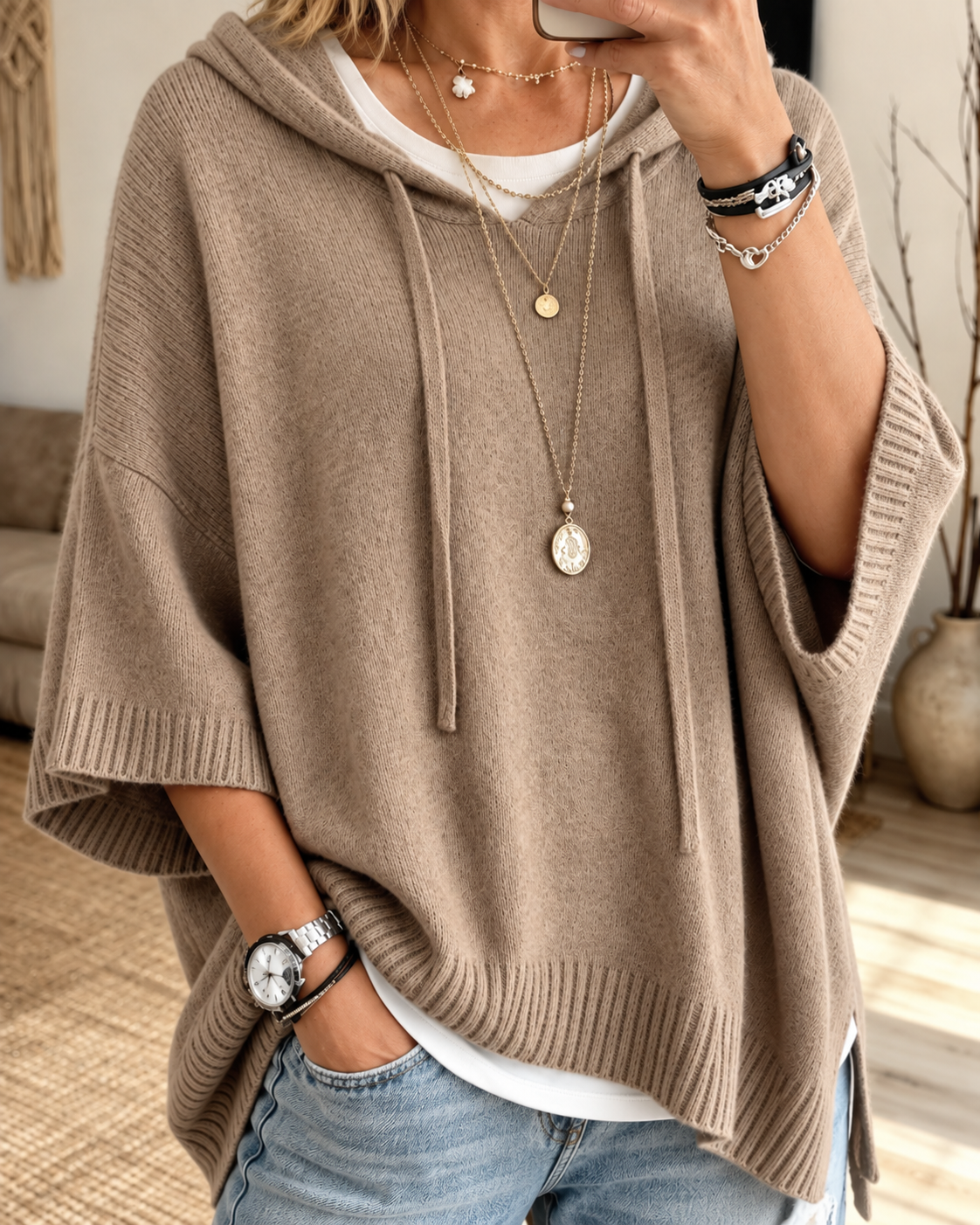 Deborah™ | Comfortable Knitted Poncho With Hood