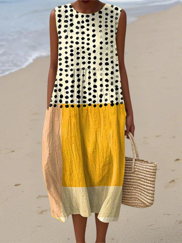 Cecilia | Polka Colorblock Midi Dress