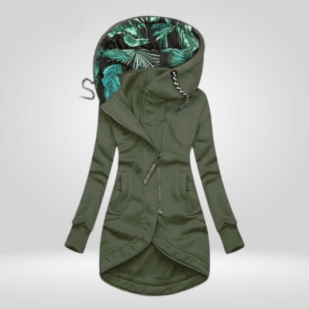 Janice™ | Long Windproof Jacket with Hood and Asymmetric Zip 4