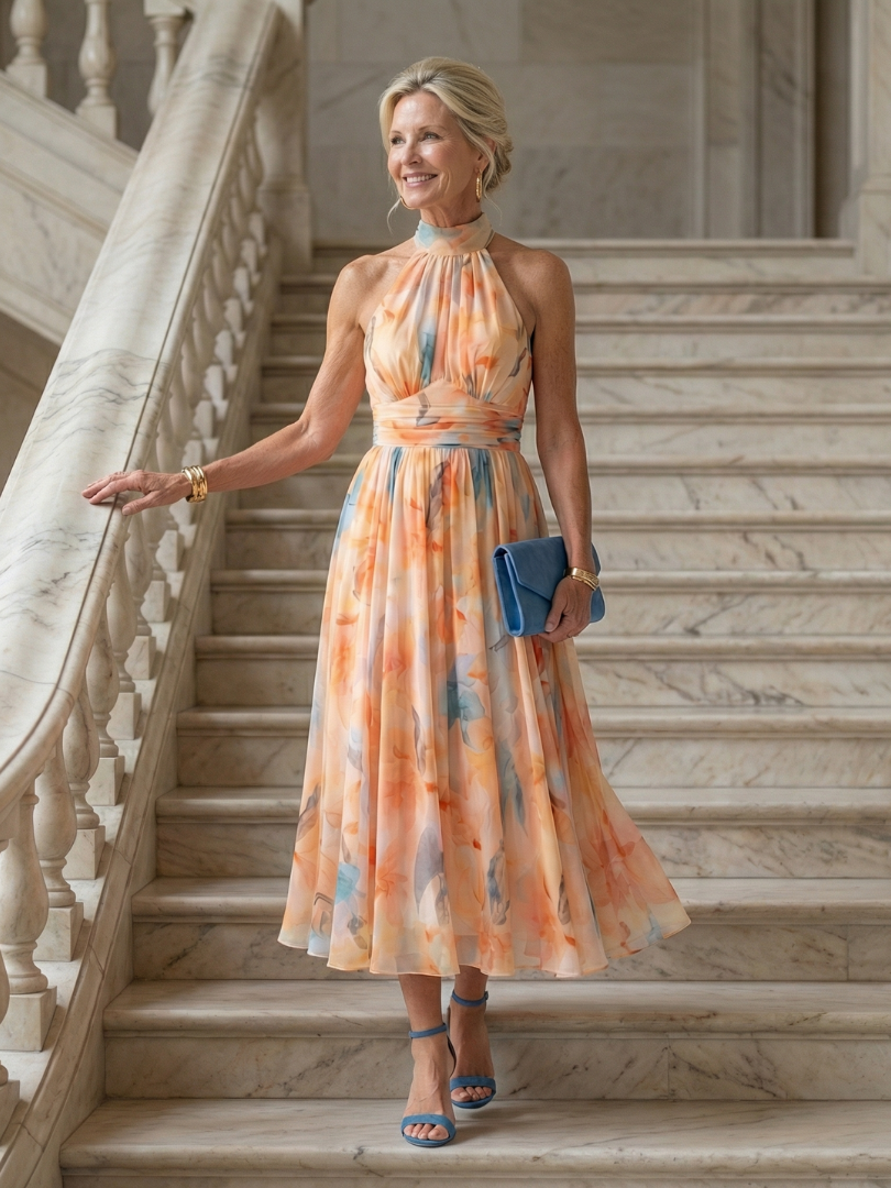 Nicole™ | Tummy-Flattering Halter Midi Dress