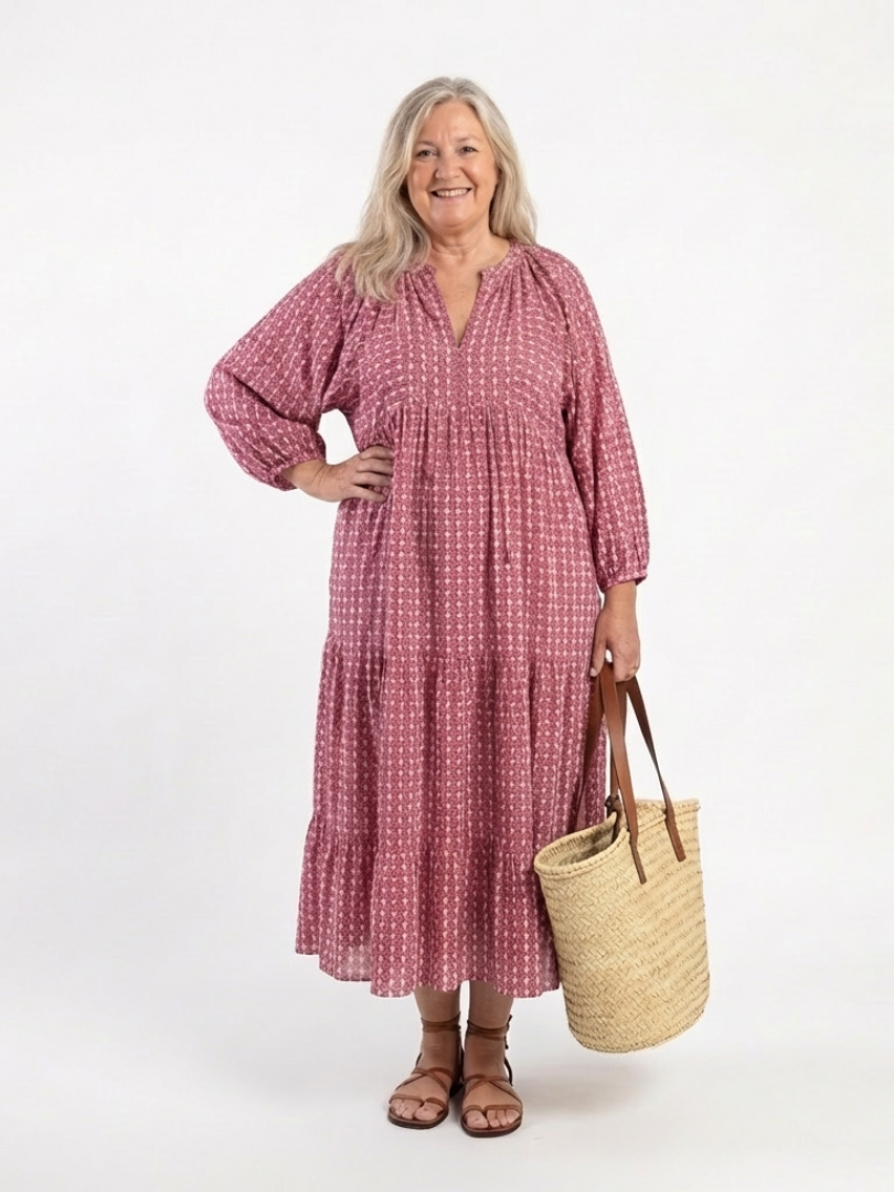 Arlette™ | Tummy-Flattering Geometric Midi Dress