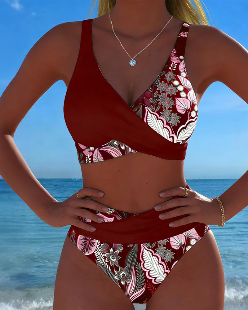 Color Contrast Floral Bikini