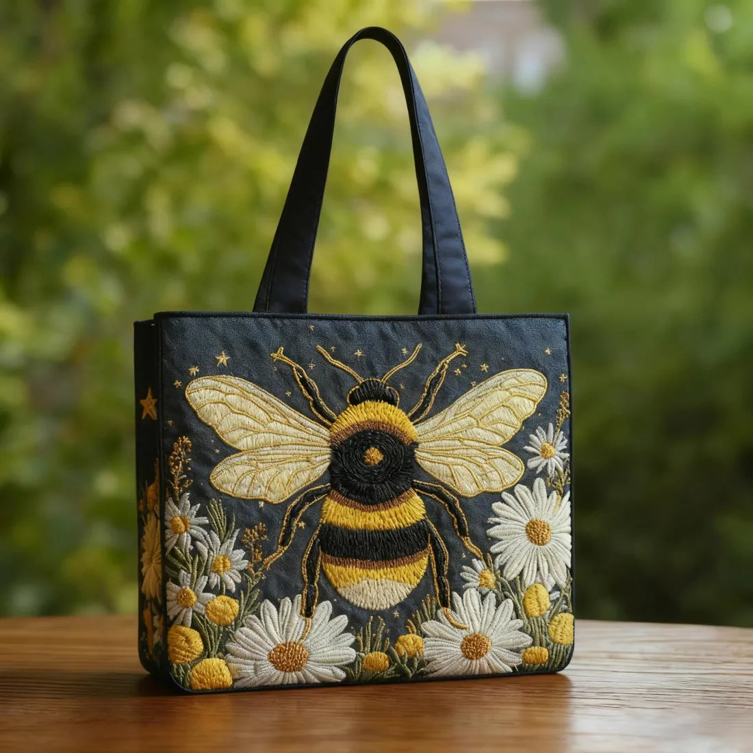 Handcrafted Tote Bag with Daisies and Stars