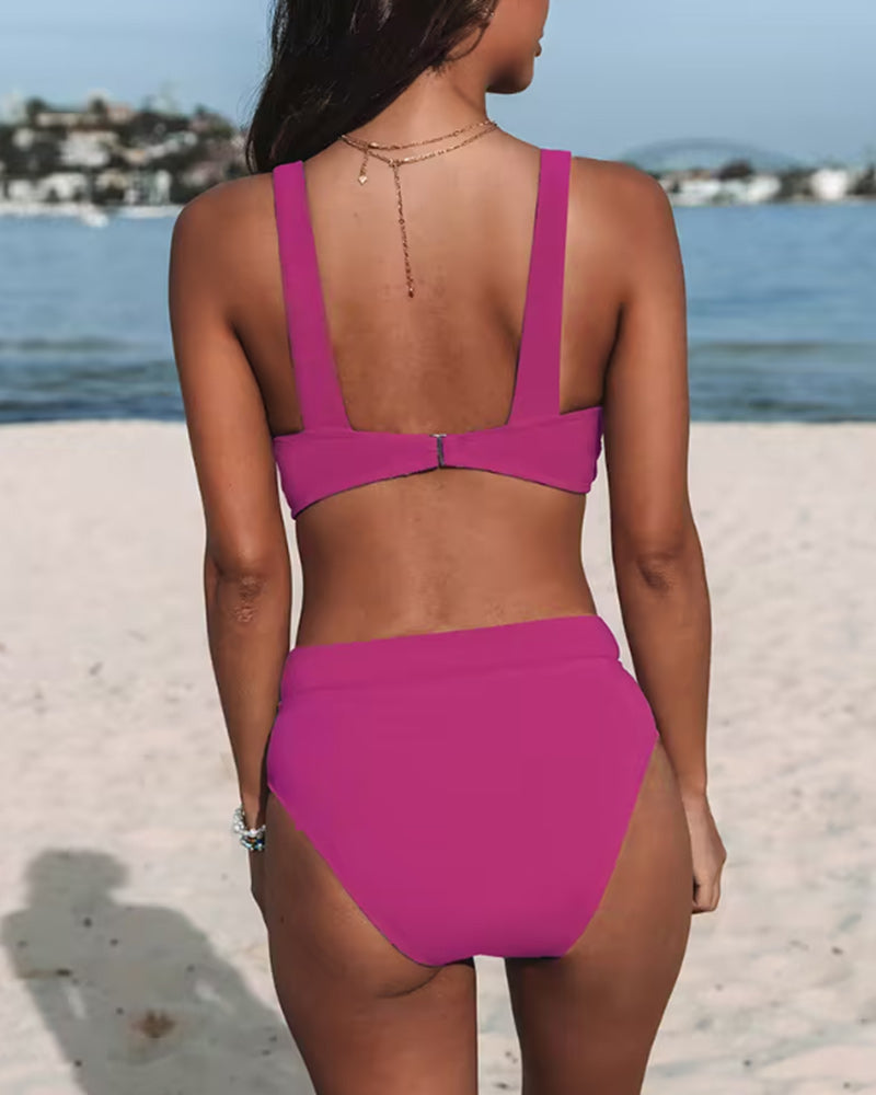 High-Waisted Solid Color Bikinis