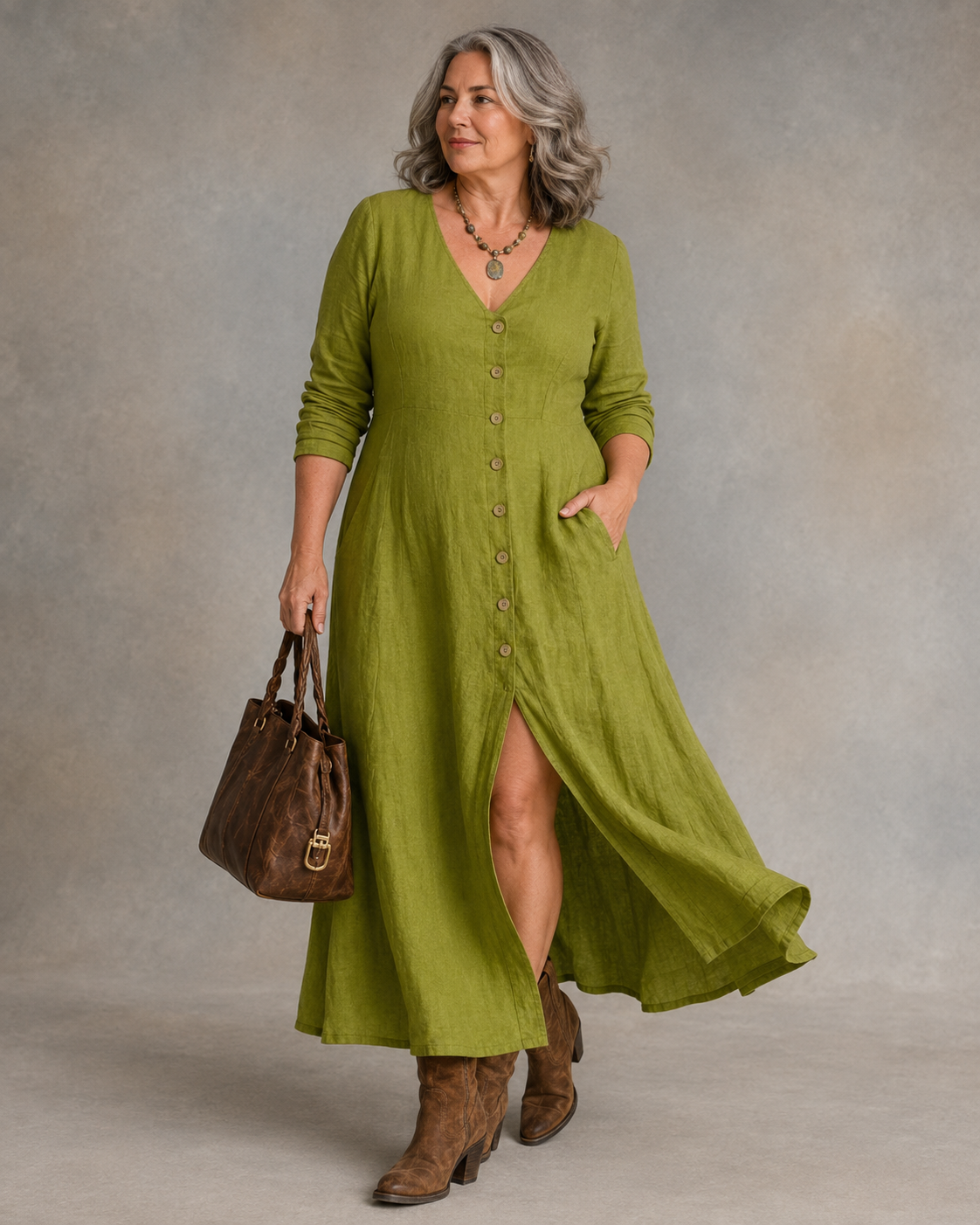 Laura™ | Belly-Covering Button-Down Maxi Dress
