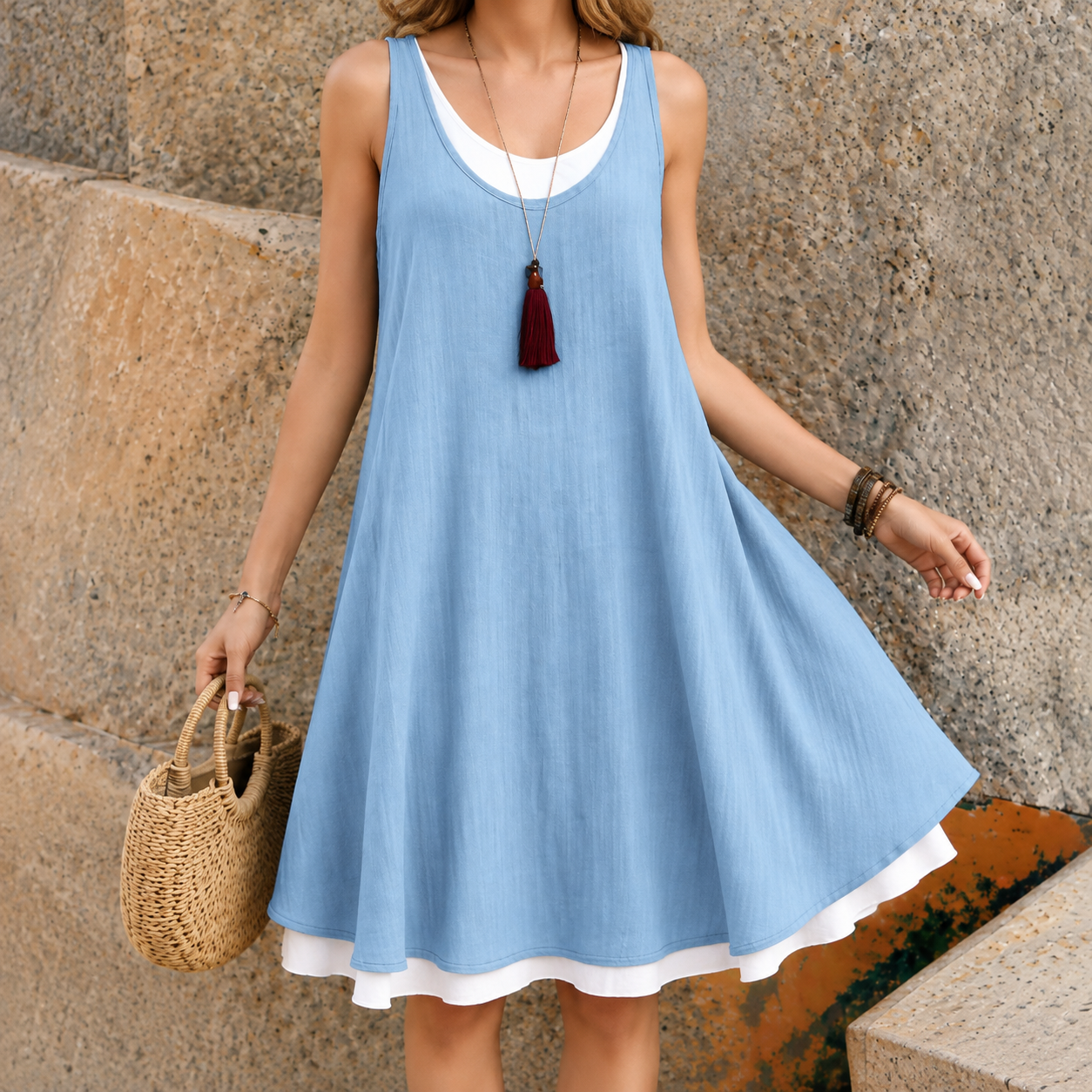 Hazel™ | Sleeveless Tummy-Flattering Midi Dress with Pockets