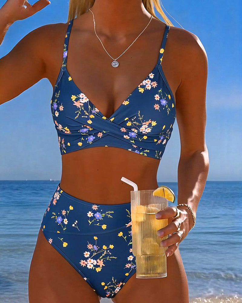 Sexy Cross-strap Floral Printed Bikini