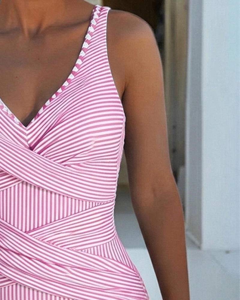 Striped V-Neck One-Piece