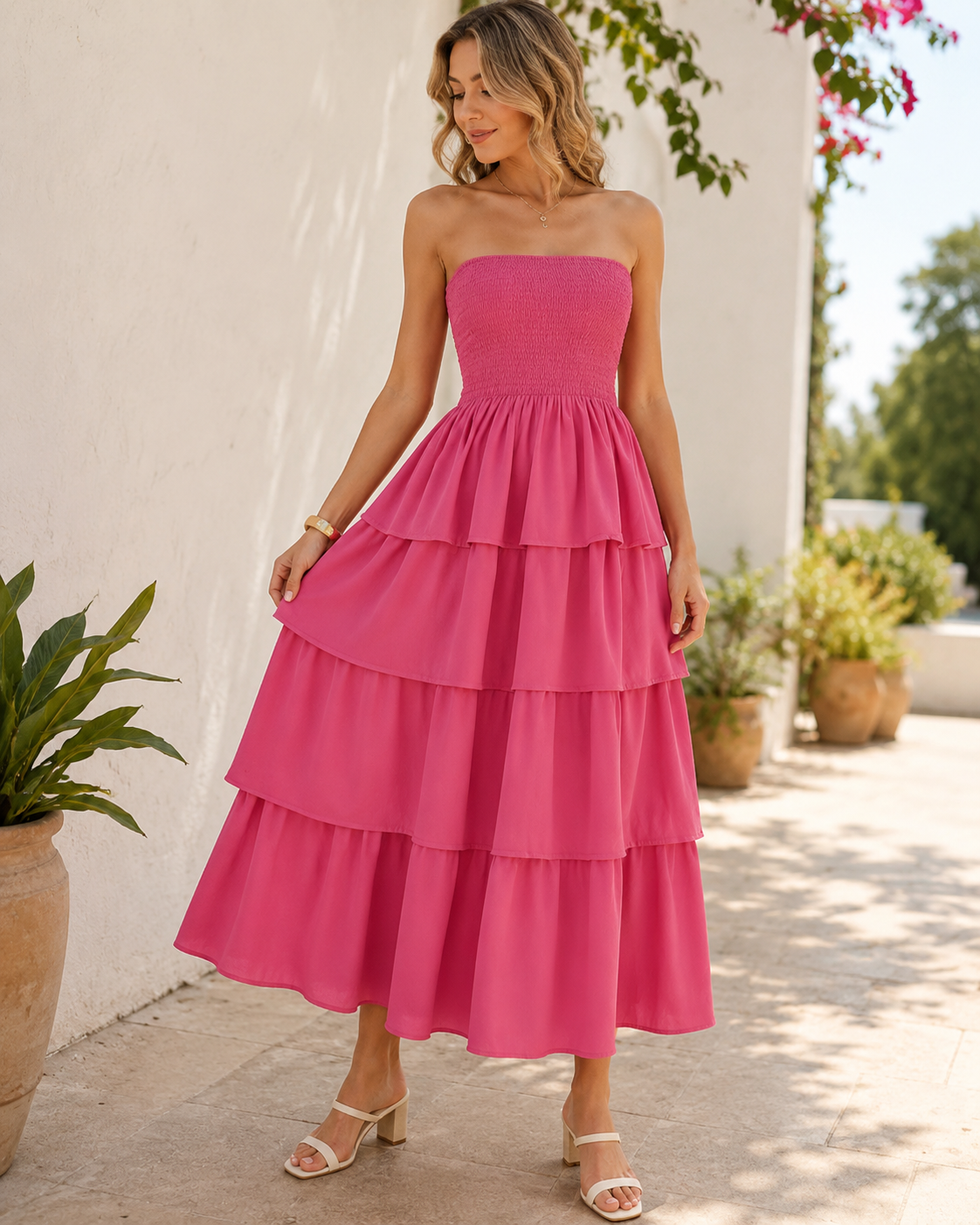 Samantha™ | Tummy-Flattering Strapless Maxi Dress with Ruffles