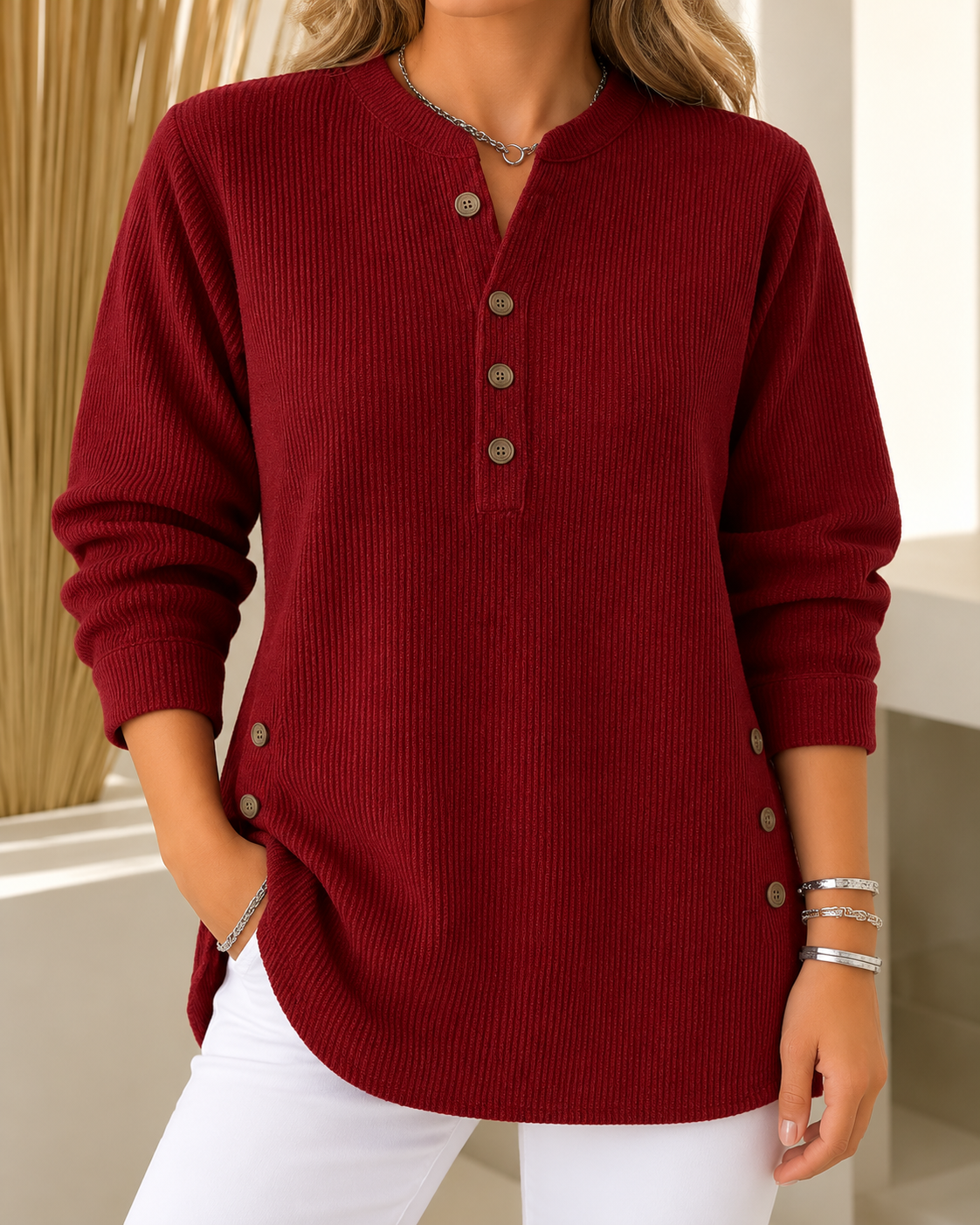Karen™ | Casual Ribbed Sweater With Buttons